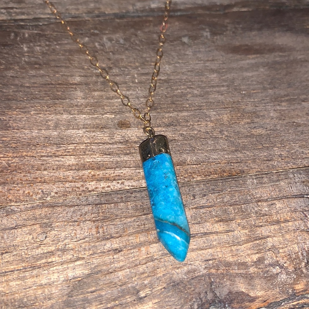 Blue agate stone pendant on Gold plated chain new handmade